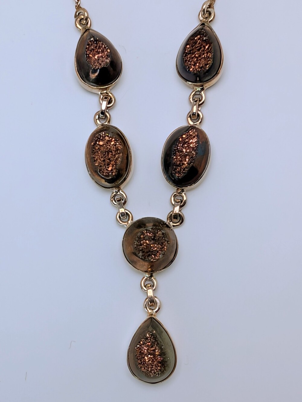 Titanium Druzy Aura Quartz S925 Sterling Silver Gemstone Lariat Necklace